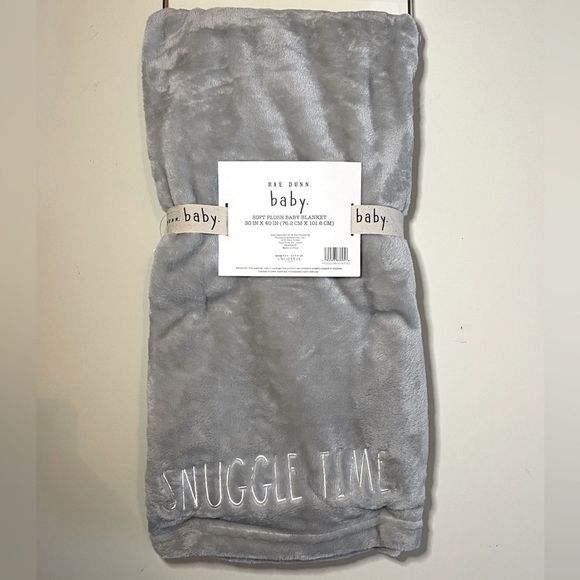 NWT Rae Dunn Snuggle Time Gray Soft Plush Baby Blanket 30”x40” - Picture 4 of 6